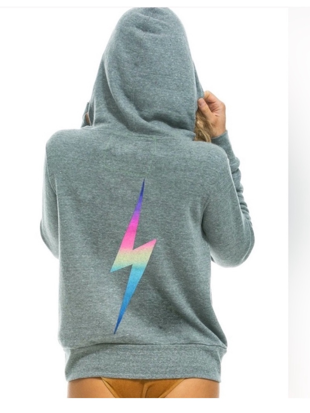 Aviator Nation Heather Gray Hoodie with Rainbow Lightning Bolt